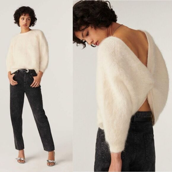 Ba&sh Fill Twisted Alpaca Wool Cream Sweater Backless Crew Scoop Size XS - Picture 1 of 14